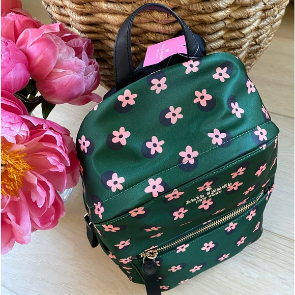 Kate Spade Chelsea the little better floral backpack. Green pink flowers nylon - Picture 10 of 11